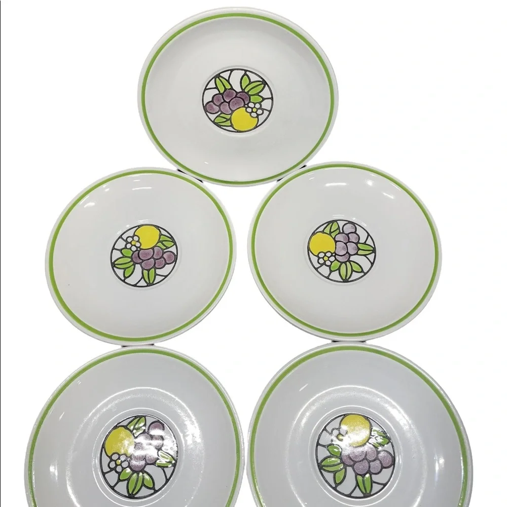 5‎ PC Fruit print Tiffany Metlox Poppy Trail Pottery Saucer plates California